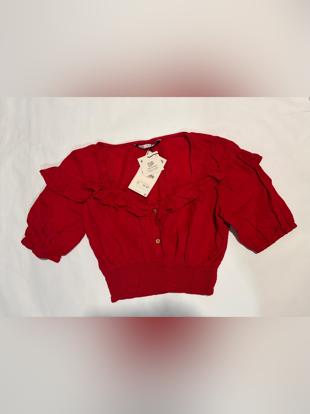 Zara Bright Red Ruffle-Trim Crop Top